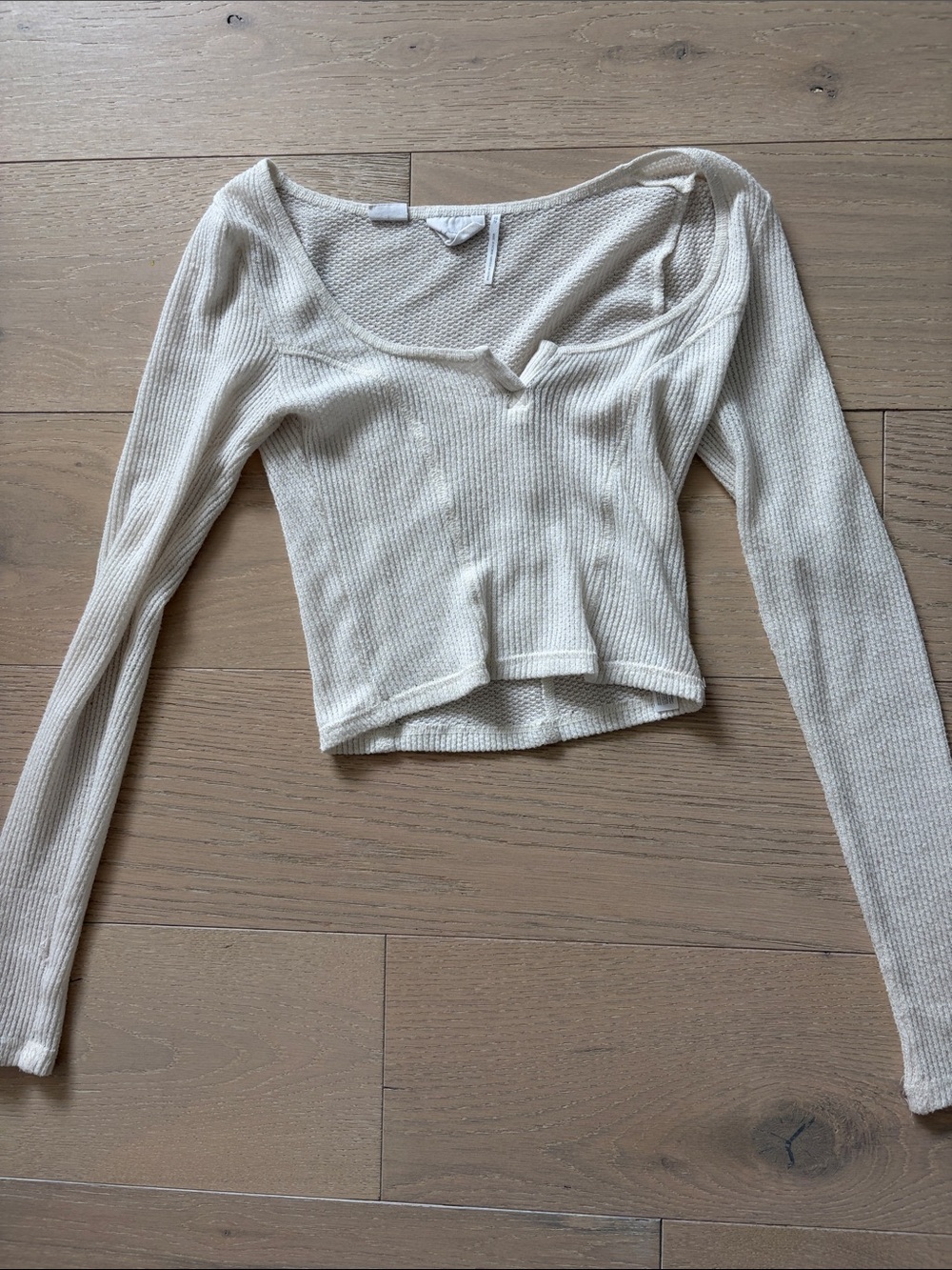 Urban Outfitters Cream Ribbed Long-Sleeve Scoop Top